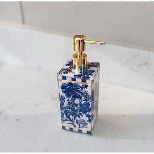 Mackenzie-Child’s Royal English Garden Blue Floral Glass Soap Dispenser